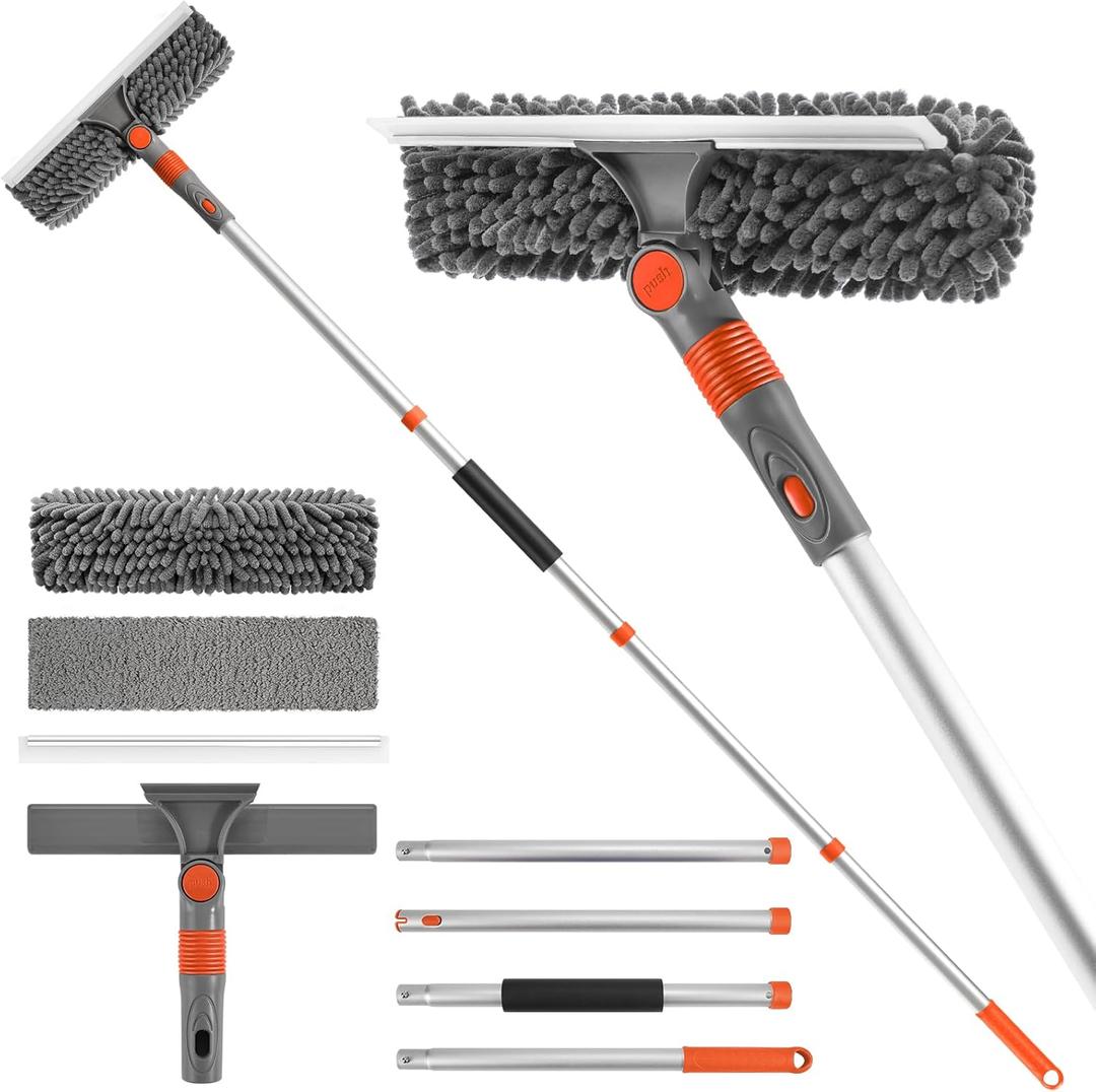 Ordenado 62" Window Squeegee Cleaning Kit, 2 in 1 Window Cleaner Tool with Extension Pole, Rotatable High Windows Washing Kit for Home & Outdoor, Detachable Washer Tool Squeegee for Shower Glass, Car (Orange)