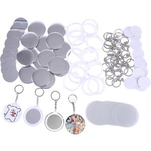 25 Sets Button Badge Maker Double-Sided Keychain, 2.28 Inch (58 mm) Tinplate Badge with Metal Cover, Mirror, Plastic Base and Keychain, Supplies for Button Making Machine