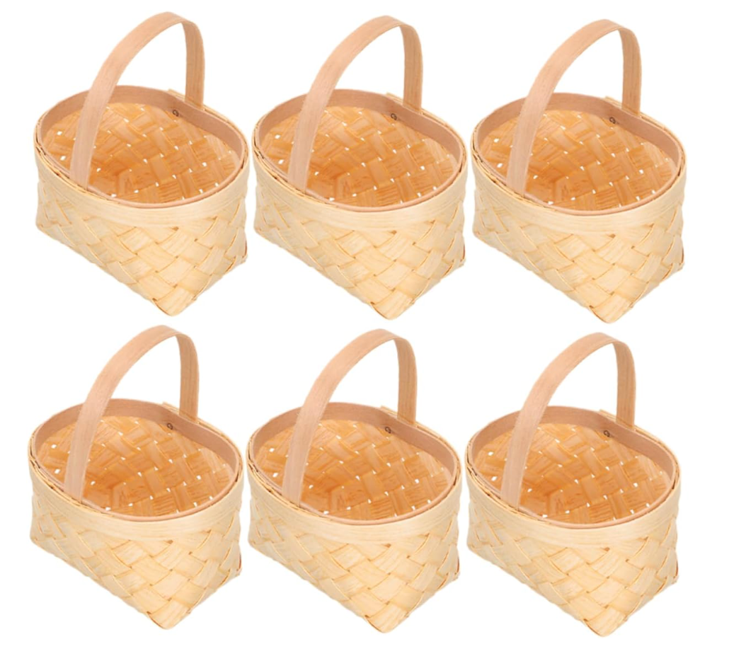 SHOWERORO  5 Pack Mini Wooden Baskets with Handles Small Handheld Woven Candy Baskets for Wedding Party Treats Birthday Holiday Events