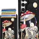 Shorogyt for Samsung Galaxy S25 Plus Cute Kawaii Leather Phone Case - Compatible with Magsafe Wallet Magnetic Credit Card Holder Mushroom Skull Design Phone Cover for Women Girls, Fits 7 Cards