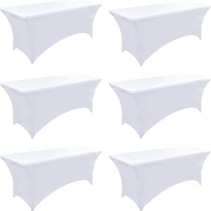 6-Pack 6ft White Spandex Table Covers for Rectangle Standard Folding Tables - Wrinkle Resistant Stretch Tablecloths - Ultimate Fitted Table Protector for Parties, Trade Shows, Wedding