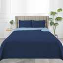 Easy-Going Twin Size Reversible Quilt Set with 1 Quilt and 1 Pillow Sham, Soft Bed Quilt Cover, Water Resistant Lightweight Microfiber Bedspread, Stain Resistant, Olive Leaf-Dark Blue/Light Blue