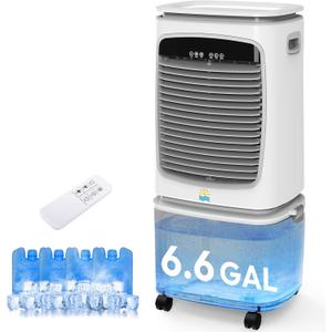 Evaporative Air Cooler  3 in 1 Swamp Cooler, 6.6 Gallon Portable Air Conditioner with 120 Oscillation, 4 Ice Box, 12H Timer, Remote, 3 Modes & 3 Speeds Cooling Fan for Home & Office