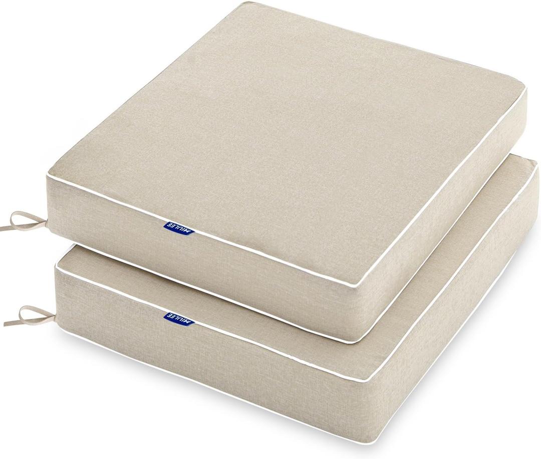 MIULEE 22 x 22 x 3 Inch Outdoor Chair Cushions,Waterproof Seat Cushions for Patio Furniture Garden with Ties Patio Chair Cushions Set of 2,Beige