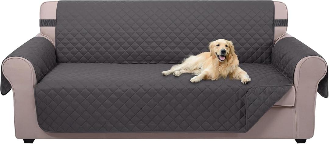 U-NICE HOME Reversible Sofa Cover Couch Cover for Dogs with Elastic Straps Water Resistant Furniture Protector for Pets Couch Cover for 3 Cushion Couch (Sofa, Dark Grey/Dark Grey)