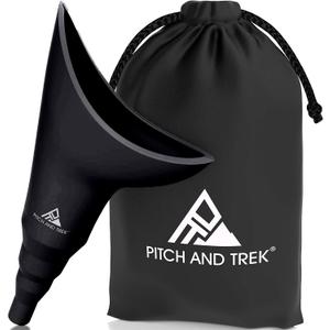 Pitch and Trek Female Urination Device, Silicone Standing Pee Funnel w/ Discreet Carry Bag, for Travel, Road Trip, Festival, Camping & Hiking Gear Essentials for Women, Black