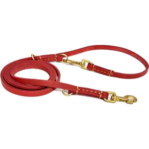 Guiding Star 8ft Leather Dog Leash - Soft Multi-Function 6 in 1 Training Walking Leash, Hands Free, Dual, Crossbody for Small, Medium and Large Dogs, Service Dogs - Red