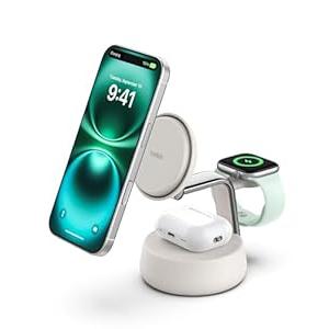 Belkin MagSafe Charger Compatible, 3-in-1 Charging Station, Qi2.2 25W w/ Cooling Fan (On/ Off Control) Magnetic Wireless Charger for iPhone 17, Apple Watch, AirPods, Pixel 10 (45W Adapter Included)