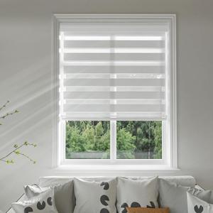 Cordless Zebra Blinds for Windows, Modern Dual Layer Zebra Shades with Linen-Blend Fabric, Light Filtering & Privacy Control, Easy Install, （36" W×72" H,Beige）