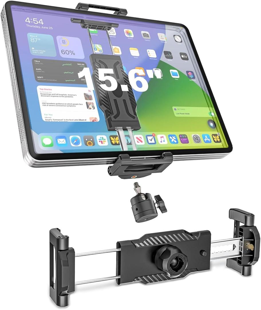 iPad Tripod Holder Mount Adapter for 5.5-15.6" Tablet Phone with 1/4" Screw Thread & Ball Head, 17mm Ball Head Connector Tablet Clamp Mount fits iPad Pro 12.9, Air Mini, Galaxy Tab, iPhone