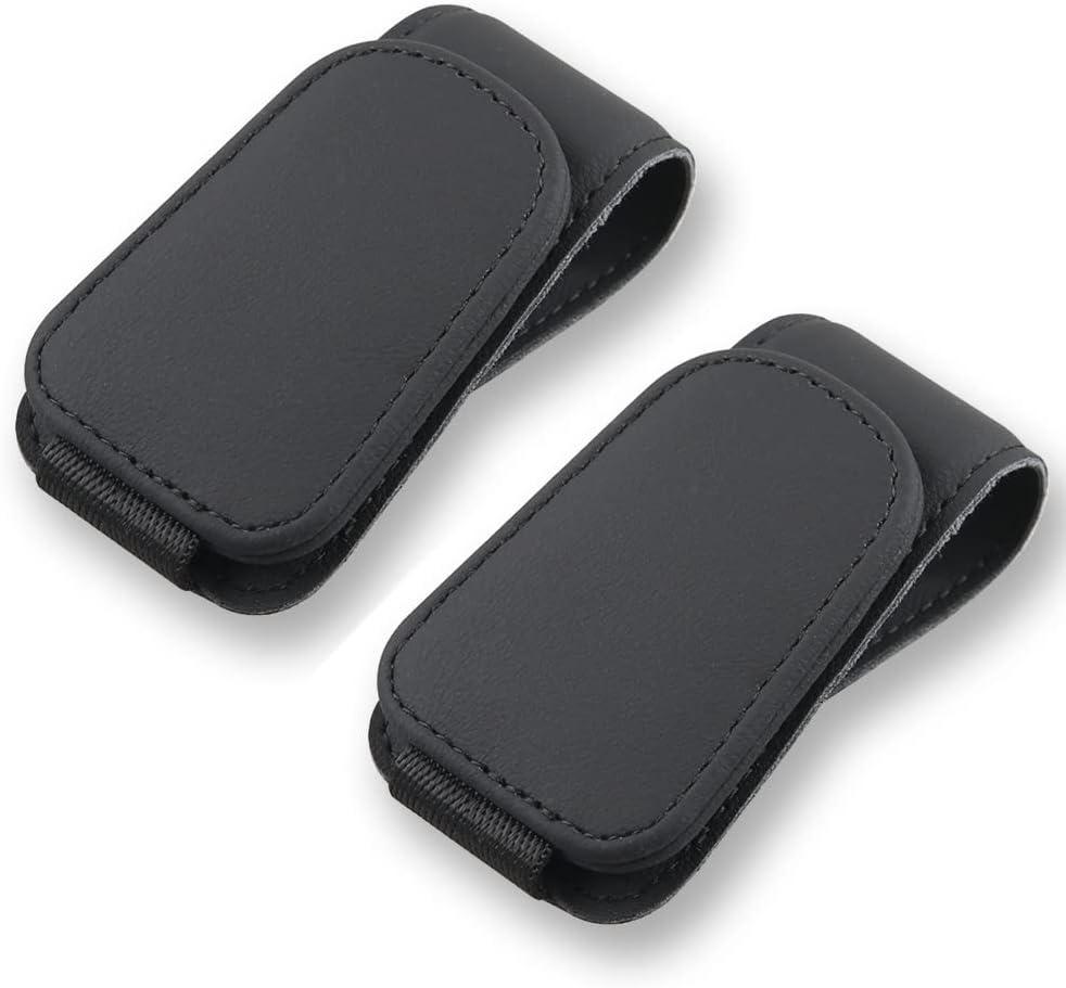 2Pcs Sunglass Holder for Car, Magnetic Leather Eyeglass Hanger Clip for Car Sun Visor, Sunglasses Holder and Ticket Card Clip for Car Visor Accessories (Black)