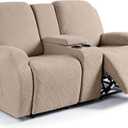 Ruaozz Stretch Loveseat Recliner Covers with Console 4-Pieces Recliner Sofa Covers with Pockets Jacquard Reclining Couch Covers Furniture Protector with Elastic Straps Bottom (2 Seater, Khaki)