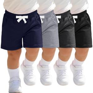4 Pack Toddler Boys Cotton Shorts Baby Boys Pull On Elastic Waist Shorts Toddler Solid Summer Pants with Pockets, 2T