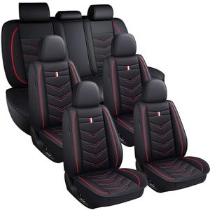 Car Seat Covers 6 Seats for Ford Explorer 2000-2026, Waterproof Durable Leather Vehicle Cushion Covers, Breathable Full Coverage Seat Protector(Standard,Black Red)