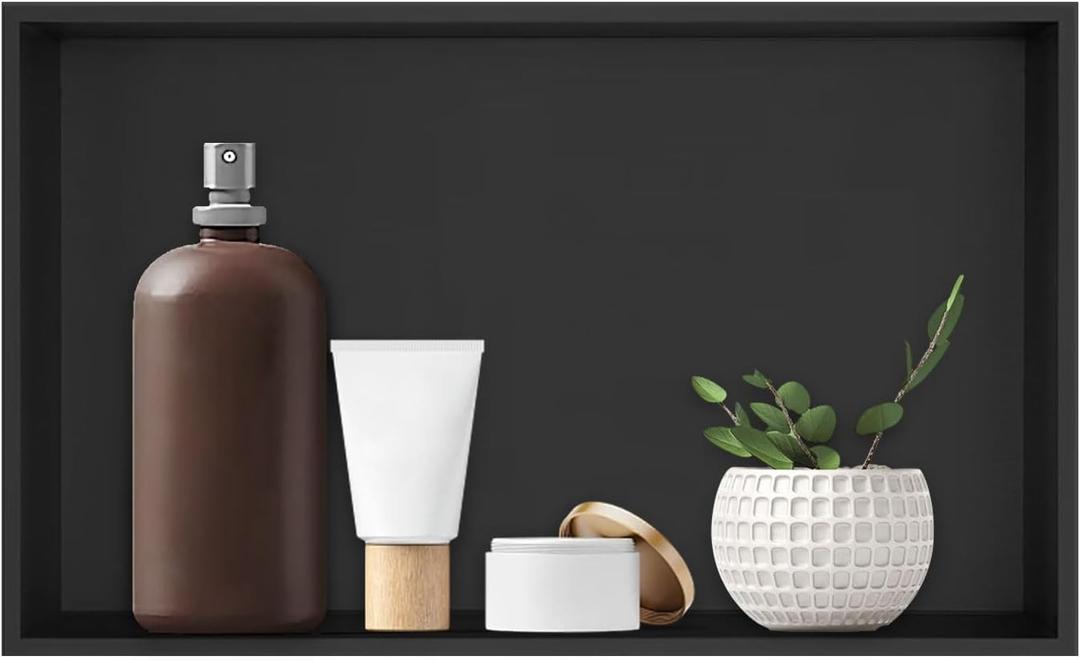 Shower Niche, Stainless Steel Elegant Bathroom Niche, No Tile Needed Recessed Shower Shelf Organizer for Storage (12*24*4 Inch, Black)