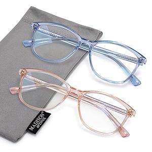 Madison Avenue 2 Pack Square Vintage TR90 Blue Light Blocking Reading Glasses for Women, Anti Glare/Eyestrain Computer Readers Blue/Brown + 2.0
