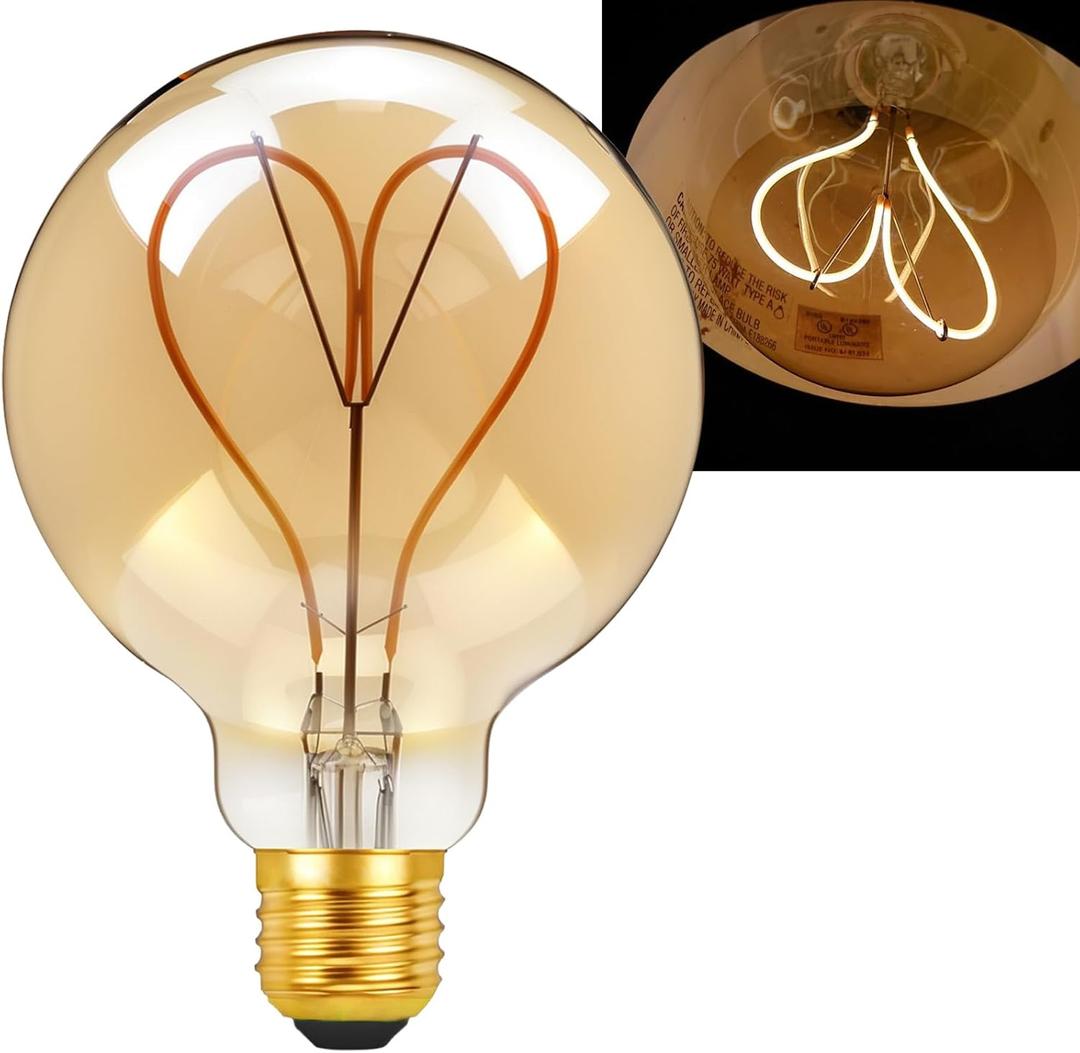 40 Watt Decorative Vintage LED Light Bulbs, G95 Love 4W Golden LED Filament Edison Bulb,2700K Oversized Warm Lights,Dimmable E26 Lamp Base,1-Pack-Gold