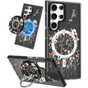 Cute Case for Samsung Galaxy S25 Ultra for Women Girls - Funny Dried Flower Design Compatible with Magsafe Magnetic Ring Holder Kickstand Fashion TPU Phone Covers