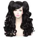 ColorGround Long Curly Cosplay Wig with 2 Ponytails,(Black)