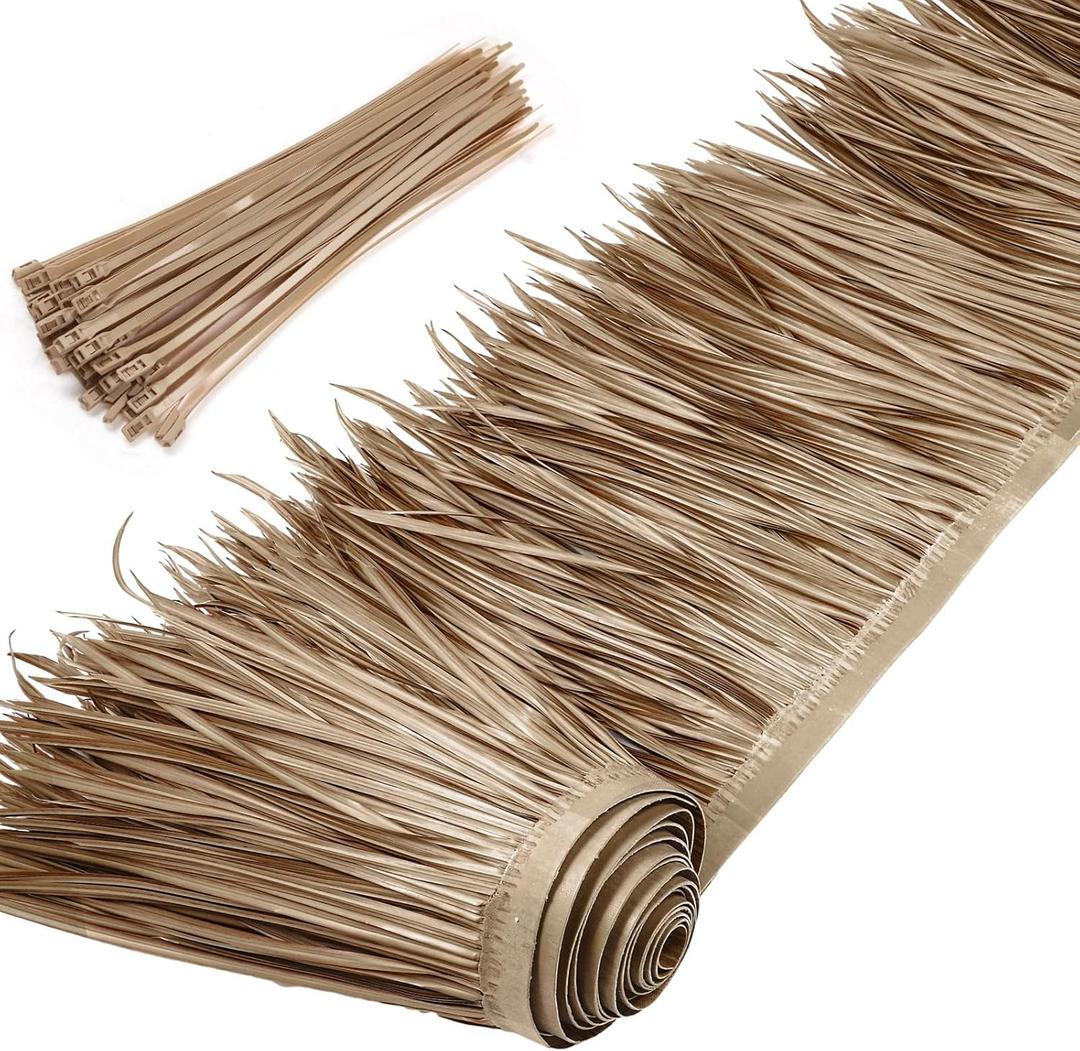 Palm Thatch Roll Palm Thatch Runner Roll Mexican Style Straw Roof Panels Tiki Hut Palapa Straw Roofs Duck Blind Grass for Tiki Bar Hut Garden Patio(5 M/ 16.4 ft,Gray Brown)