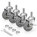 HOLKIE Caster Wheels 3 inch Locking Stem Casters, 3/8" -16 x 1-1/2" (Stem Diameter 3/8", Stem Length 1-1/2") Threaded Stem Casters Swivel Casters Set of 4 Heavy Duty Castors Gray