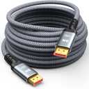 Capshi 8K 4K DisplayPort Cable 1.4, Fiber Optic 50FT DP Cord (8K@60Hz, 4K@144Hz, 2K@240Hz/165Hz), 32.4Gbps High Speed Display Port Cable for Gaming Monitor, HDR/FreeSync/G-Sync, Braided, Grey