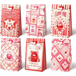 Aobkiat 24Pcs Valentines Day Treat Bags for Classroom Parties,Gift Bags Bulk Party Favors-Red Pink Goodie Bags With Sealing Stickers,Guest Gift Bag for Anniversary,Wedding,Engagement