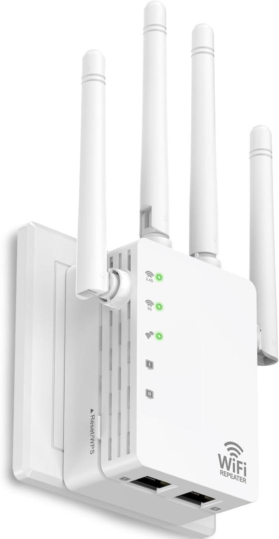 WiFi Extender with Ethernet Port, 1200Mbps Dual Band (5GHz/2.4GHz) WiFi Booster Covers Up to 12880 Sq.Ft, Supports 105 Devices, Easy Setup Signal Booster, EasyMesh Compatible, Four Directional Antennas