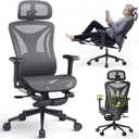 CYKOV Ergonomic Office Chair with Footrest - Adjustable Lumbar Support & Headrest, 90-160° Reclining Mesh Back Computer Chair - Home Office/Gaming, 350lbs Capacity (SGS Certified) (B-Grey, Mesh), 20 inches x 22 inches x 40 inches