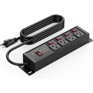CCCEI Heavy Duty Surge Protector Power Strip 20 Amp Individual Switches. 6FT 12 Gauge Extension Cord with Multiple Outlets. Kitchen, Garage, Shop, Industrial Wall Mount Electric Extender, Black