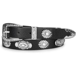 Western-Concho-Cowboy-Belts for Women - PU-Leather Thin Rivet Cowgirl Studded Belt for Jeans(for 29-38''Wasit) (Black)