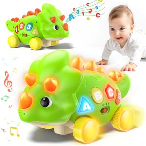 Musical Dinosaur Crawling Baby Toys for 1 Year Old Boy Girl, Early Bilingual Learning Infant Toys Developmental for 6-12-18 Months, Light Up & Sound Toddler Toy for One Year Old Birthday Gift