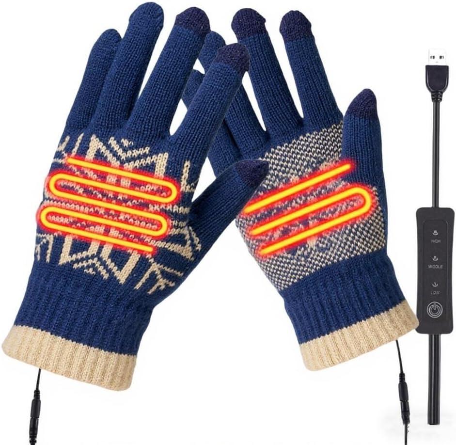 Winter USB Electric Heated Gloves, Touch Screen Thermal Hand Warming with Temperature Adjustment for Men Women