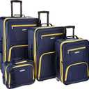 Rockland Fashion Softside 4 Piece Luggage Set, Expandable, (14" Tote/19"/24"/28"), Navy