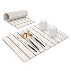 Large Stone Dish Drying Mat for Kitchen Counter, 24"(L)×16"(W), Collapsible Quick Drying Dish Mats, Ultra Absorbent Diatomaceous Earth Mats for Dishes Bottles Cups, Match Any Countertop