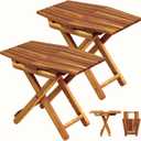 Small Patio Table - Folding Accent Table, Wood Top for Multiple Rooms (18"x13", Acacia - Set of 2)