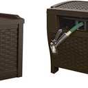 Suncast 22 Gallon Resin Storage Seat and 175 ft Wicker Style Hose Hideaway, Java