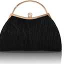 Evening Bag for Women Sparkly Handbag with Chain, Women's Shoulder Bag Pleated Clutch Purse for Wedding, Prom, Party, Color: Black Y