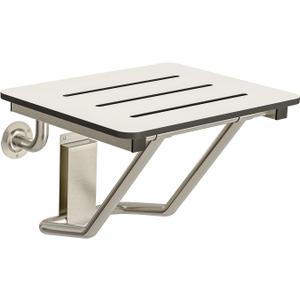 18" x 16" ADA Compliant Phenolic White Folding Shower Seat Bench, Wall Mount Foldable Bathroom Shower Chair with Stainless Steel Support, 400 lbs Capacity