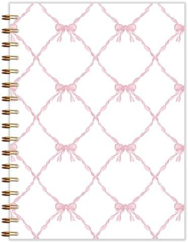 Qnhij Coquette Pink Ribbon Bow Spiral Notebook 5.5x8.3, Preppy Coquette Journal, Girly Preppy Bow Journal, Coquette Girly Office Supplies, Aesthetic Notebooks for Women