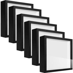 5x5 Small Shadow Box Frame Display Case , Display Case Box for Memorabilia, Medal, Wedding Memories, Crafts, Tickets and Photos, Picture Frame for Wall and Tabletop (6packs-Black, 5x5)