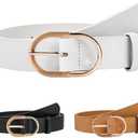 NBLYOS Women Belts Faux Leather for Jeans Fashion Belt with Gold Buckle Ladies Dress Belt,  White, M