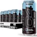 C4 Ultimate Sugar Free Energy Drink 16oz (Pack of 12) | Arctic Snow Cone | Pre Workout Performance Drink with No Artificial Colors or Dyes
