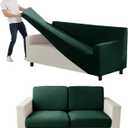 Couch Cover Velvet, Stretch Sofa Covers for Separate Main Cover/Backrests and Seat Cushions Couch Cover, for Living Room Furniture Slipcovers (Dark Green,Large Main 5 Piece)