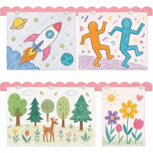 LEIFIDE Set of 2 Magnetic Art Display for Kids,Scalloped, Pink, 28''x1.5''