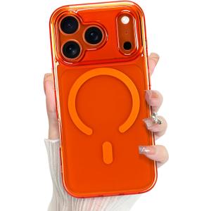Bonoma for iPhone 17 Pro Max Case, Crystal Clear Back, Magnetic Support for MagSafe Shockproof Case, High-Duty Protection for Phone Cover -Orange