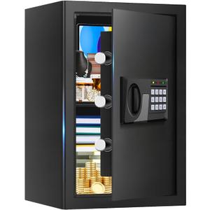 3.3 Cuft Large Fire Proof Safes for Home Use, Personal Fire Safe Box with Electronic Keypad and Spare Key, Removable Shelf, Digital Home Safe Fireproof Waterproof for Cash Documents Valuables