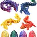 4 Pcs Mini 3D Printed Dragon Eggs with Dragons Inside, Articulated Crystal Dragon in Dinosaur Egg, Birthdays, Halloween Decorations Indoor Outdoor for Girls Boys (MINI-YS)