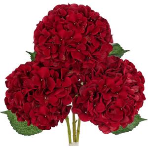 Hollyone 3Pcs Christmas Red Hydrangea Artificial Flowers 7.8inch Burgundy Hydrangeas Glitter Faux Hydrangea Flowers with Stems Fake Flower Arrangements Bouquets Floral Party Xmas Home Decor Large