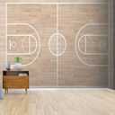 Top View Basketball Court Layout on Wooden Texture Background Canvas Print Wallpaper Mural Self Adhesive Peel & Stick Wall Decal Wall Poster Sticker for Living Room